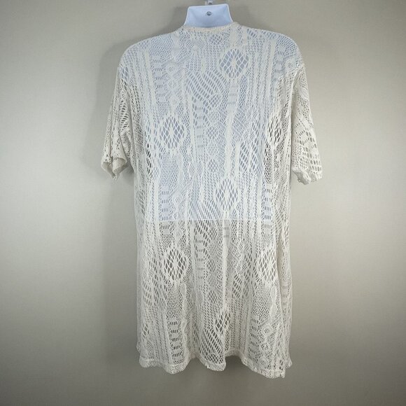 Womens Boho Beach Crochet Mid Length Cardigan Sweater 1X Ivory Neutral Travel - Picture 2 of 6